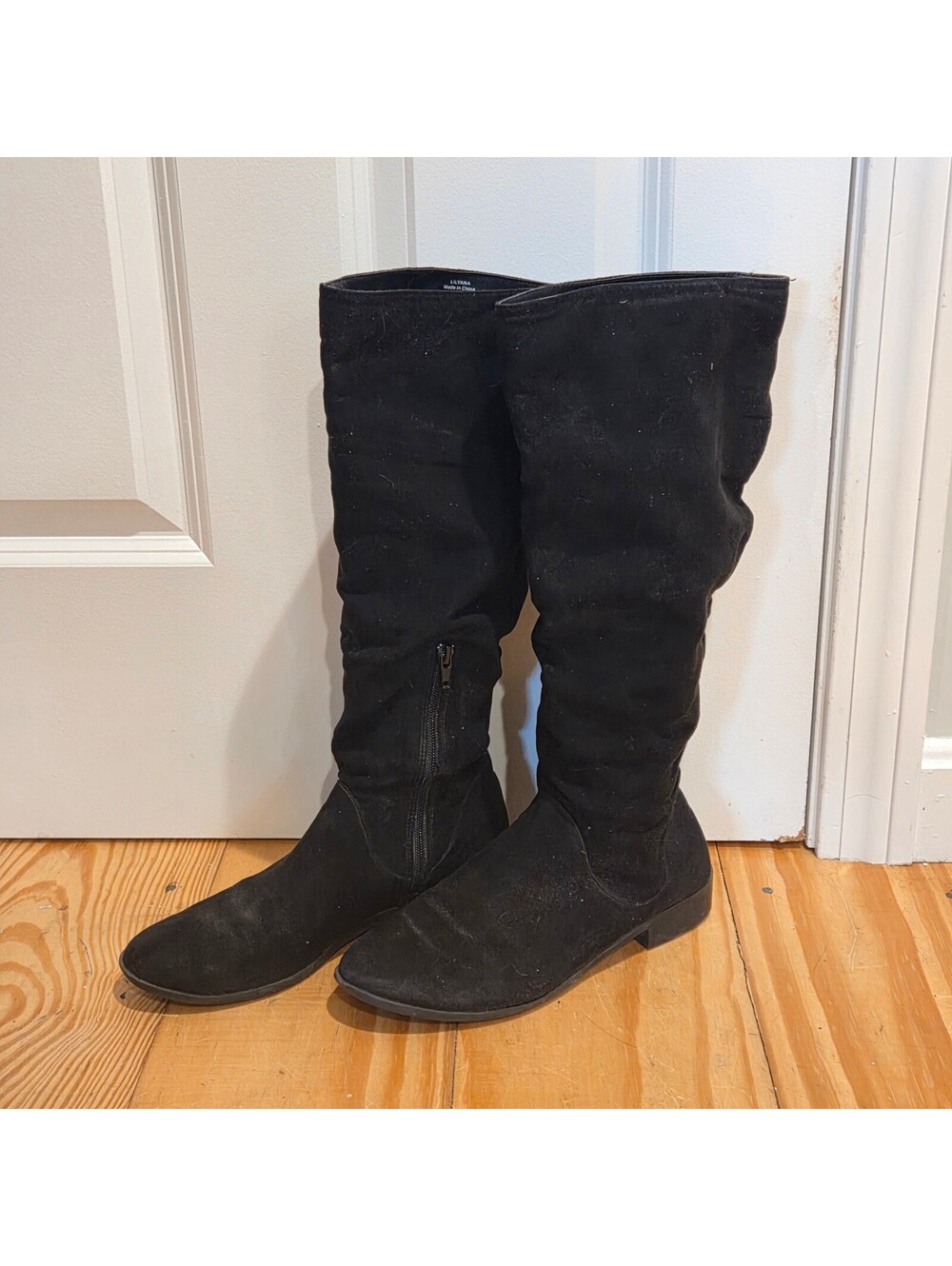Lilyana Black Suede Knee-High Boots Size 8
